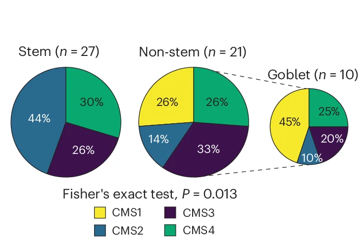 Mapping of CMS on tumor samples stratified according to their predicted cell-of-origin. The P value shows the result of Fisher’s exact test.